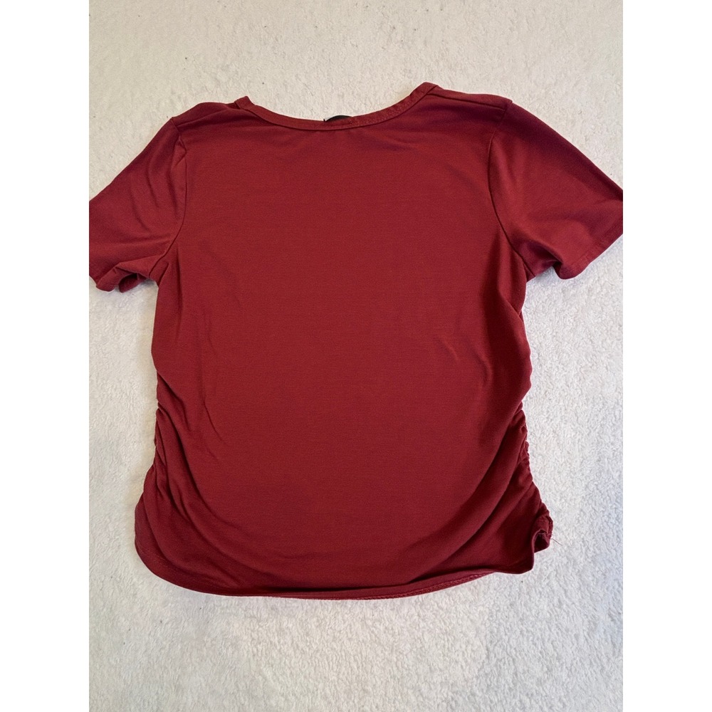 Olivia Rae New York Womens Ruched‎ Side Short Sleeve Crew Neck Top Burgundy Red